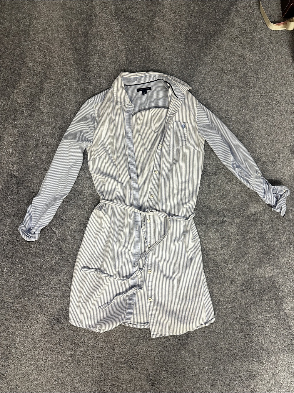 Tommy Hilfiger Light Blue & White Striped Shirt Dress